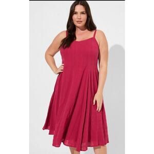 NWT Torrid Size 3X Midi Textured Cotton Trapeze Dress Lined Red Bud Flowy Boho